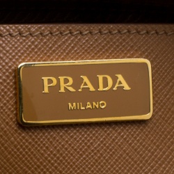 Pre Owned Prada Brown Saffiano Lux Leather Medium Double Zip Tote