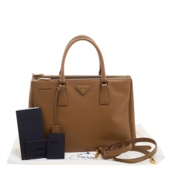 Pre Owned Prada Brown Saffiano Lux Leather Medium Double Zip Tote