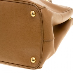 Pre Owned Prada Brown Saffiano Lux Leather Medium Double Zip Tote