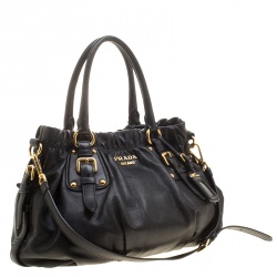 Pre Owned Prada Black Soft Calf Leather Shopping Tote