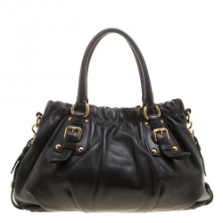 Pre Owned Prada Black Soft Calf Leather Shopping Tote