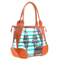 Pre Owned Prada Transparent/Orange PVC and Leather Fish Printed Tote