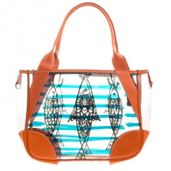 Pre Owned Prada Transparent/Orange PVC and Leather Fish Printed Tote