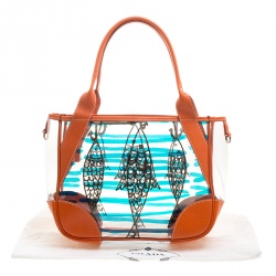 Pre Owned Prada Transparent/Orange PVC and Leather Fish Printed Tote