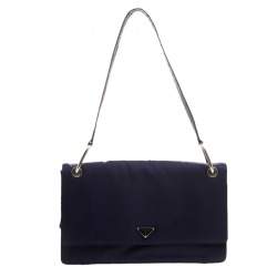 Prada Navy Blue Tessuto Nylon Flap Shoulder Bag