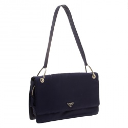 Prada Navy Blue Tessuto Nylon Flap Shoulder Bag