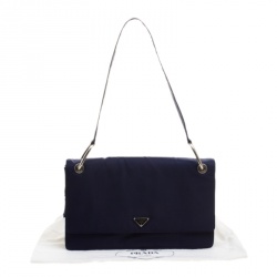 Prada Navy Blue Tessuto Nylon Flap Shoulder Bag