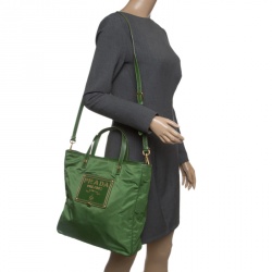 Pre Owned Prada Green Tessuto and Leather Retro Tote