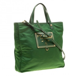 Pre Owned Prada Green Tessuto and Leather Retro Tote