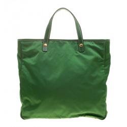 Pre Owned Prada Green Tessuto and Leather Retro Tote