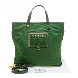 Pre Owned Prada Green Tessuto and Leather Retro Tote