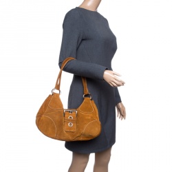 Pre Owned Prada Dark Camel Suede Shoulder Bag