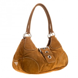 Pre Owned Prada Dark Camel Suede Shoulder Bag