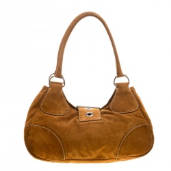 Pre Owned Prada Dark Camel Suede Shoulder Bag