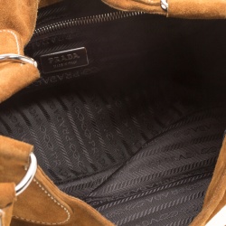 Pre Owned Prada Dark Camel Suede Shoulder Bag