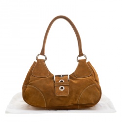 Pre Owned Prada Dark Camel Suede Shoulder Bag