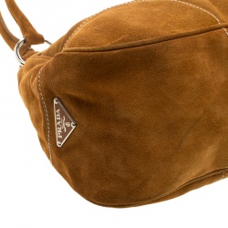 Pre Owned Prada Dark Camel Suede Shoulder Bag