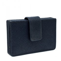 Pre Owned Prada Blue Saffiano Leather Accordion Card Holder