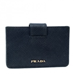 Pre Owned Prada Blue Saffiano Leather Accordion Card Holder