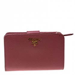 Pre Owned Prada Dark Pink Saffiano Metal Leather Zippy Wallet