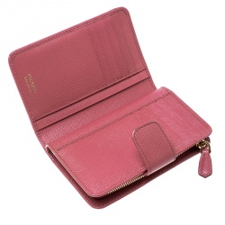 Pre Owned Prada Dark Pink Saffiano Metal Leather Zippy Wallet