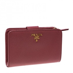 Pre Owned Prada Dark Pink Saffiano Metal Leather Zippy Wallet