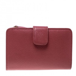 Pre Owned Prada Dark Pink Saffiano Metal Leather Zippy Wallet