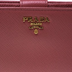 Pre Owned Prada Dark Pink Saffiano Metal Leather Zippy Wallet