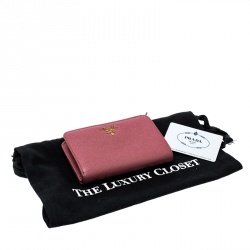 Pre Owned Prada Dark Pink Saffiano Metal Leather Zippy Wallet