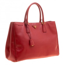 Pre Owned Prada Red Saffiano Lux Leather Large Tote