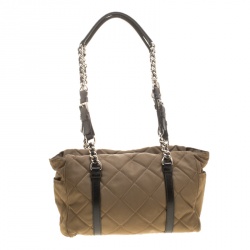 Pre Owned Prada Khaki Quilted Nylon Shoulder Bag