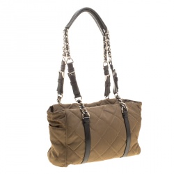 Pre Owned Prada Khaki Quilted Nylon Shoulder Bag