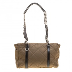 Pre Owned Prada Khaki Quilted Nylon Shoulder Bag