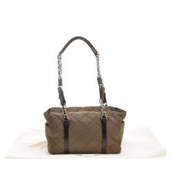 Pre Owned Prada Khaki Quilted Nylon Shoulder Bag