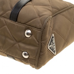Pre Owned Prada Khaki Quilted Nylon Shoulder Bag