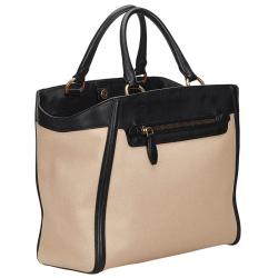 Pre Owned Prada Two Tone Canvas/Leather Tote