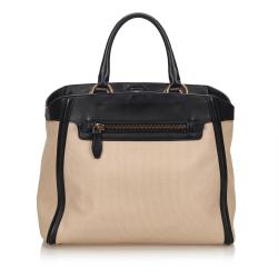 Pre Owned Prada Two Tone Canvas/Leather Tote