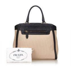 Pre Owned Prada Two Tone Canvas/Leather Tote