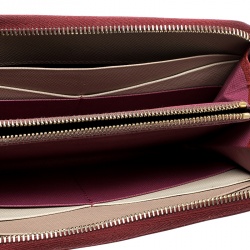 Pre Owned Prada Red Saffiano Multic Leather Zip Around Wallet