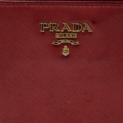 Pre Owned Prada Red Saffiano Multic Leather Zip Around Wallet