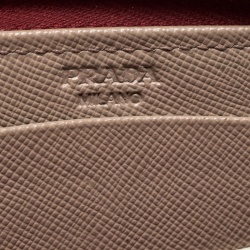 Pre Owned Prada Red Saffiano Multic Leather Zip Around Wallet
