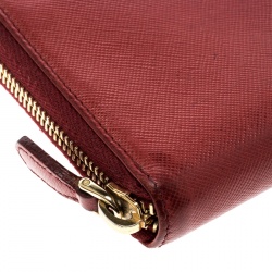 Pre Owned Prada Red Saffiano Multic Leather Zip Around Wallet