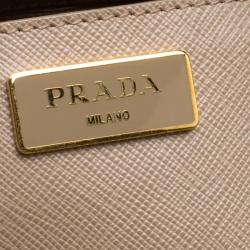 Pre Owned Prada Beige Saffiano Lux Leather Large Double Zip Tote