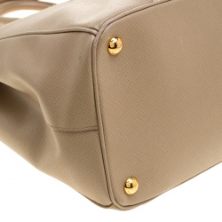 Pre Owned Prada Beige Saffiano Lux Leather Large Double Zip Tote