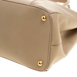 Pre Owned Prada Beige Saffiano Lux Leather Large Double Zip Tote