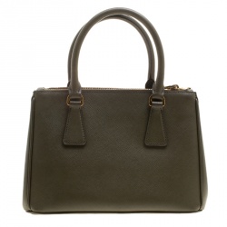 Pre Owned Prada Military Green Saffiano Lux Leather Mini Double Zip Tote
