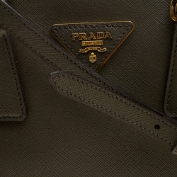 Pre Owned Prada Military Green Saffiano Lux Leather Mini Double Zip Tote