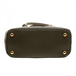 Pre Owned Prada Military Green Saffiano Lux Leather Mini Double Zip Tote