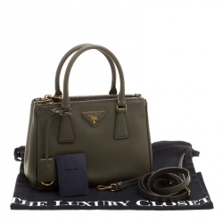 Pre Owned Prada Military Green Saffiano Lux Leather Mini Double Zip Tote