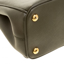 Pre Owned Prada Military Green Saffiano Lux Leather Mini Double Zip Tote